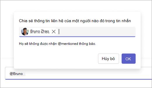 Ảnh chụp màn hình hiển thị một liên hệ sẵn sàng để chia sẻ trong hộp soạn thảo.