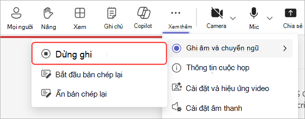 Ảnh chụp màn hình tô sáng cách dừng ghi trong cuộc họp toàn công ty