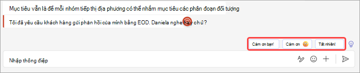 Ảnh chụp màn hình hiển thị các trả lời được đề xuất trong trò chuyện