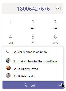 Cuộc gọi Teams với tư cách đại diện - chọn đại diện