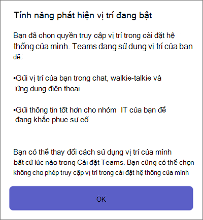Phát hiện vị trí của Teams trên thiết bị di động