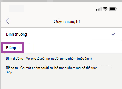 Cài đặt kênh riêng tư.