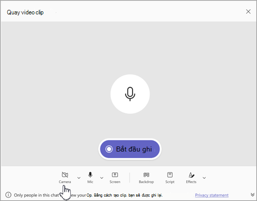 Ảnh chụp màn hình tùy chọn quay video clip chỉ có âm thanh trong Microsoft Teams.