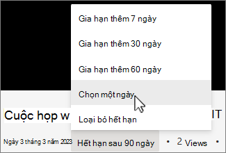 Menu thời gian hết hạn ghi
