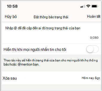 Đặt trạng thái tin nhắn rồi chọn Xong