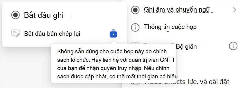 Menu với các tùy chọn ghi và bản ghi;