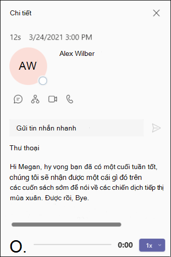Màn hình Teams-Chi tiết Thư thoại