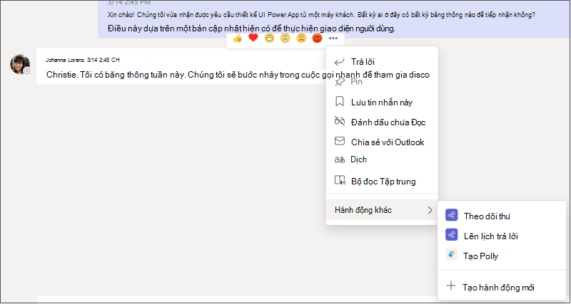 Menu Xem thêm tùy chọn được bung rộng đầy đủ, với menu con của menu con
