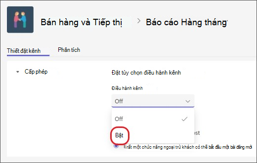 bật điều hành kênh