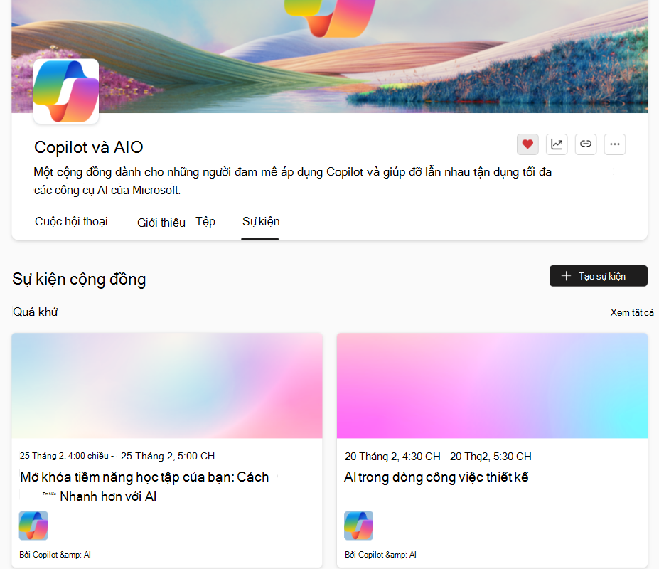 Mở cộng đồng và chọn tab Sự kiện để xem các sự kiện trước đây và các sự kiện trong tương lai.