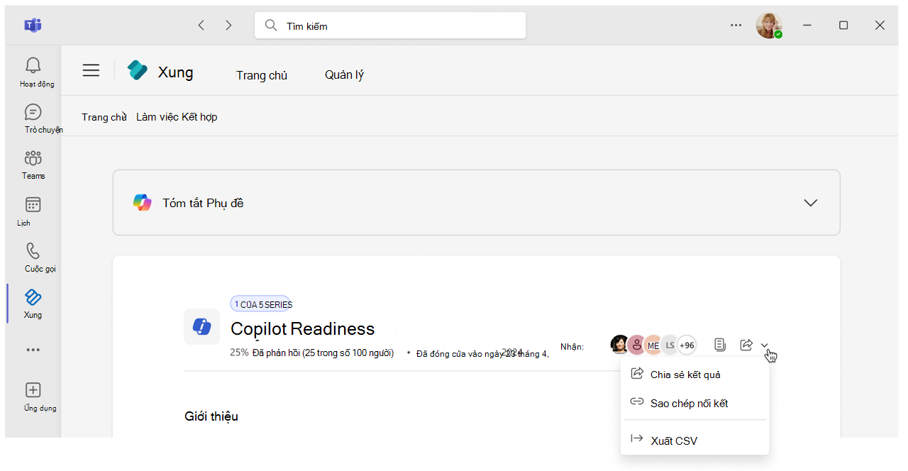 Nút Xuất trên báo cáo Pulse