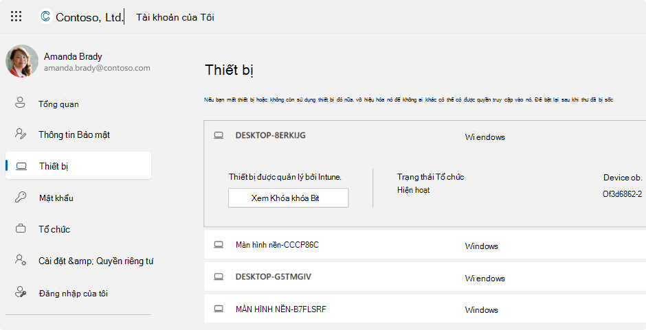 Ảnh chụp màn hình khóa khôi phục BitLocker cho tài khoản cơ quan hoặc trường học.