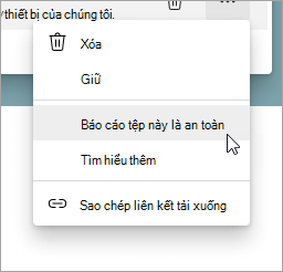 Menu với Báo cáo tệp này là an toàn được chọn