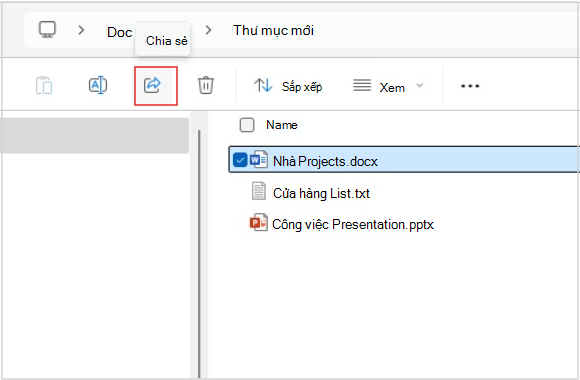 Ảnh chụp màn hình về việc chia sẻ tệp từ file explorer