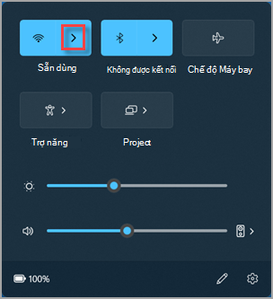Vị trí để tìm Quản lý Wi-Fi kết nối trong thiết Windows 11 thiết đặt nhanh.