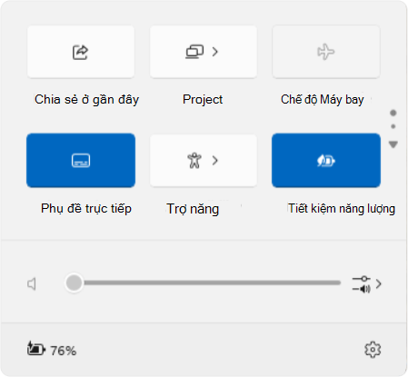 Screenshot of quick settings in Windows.