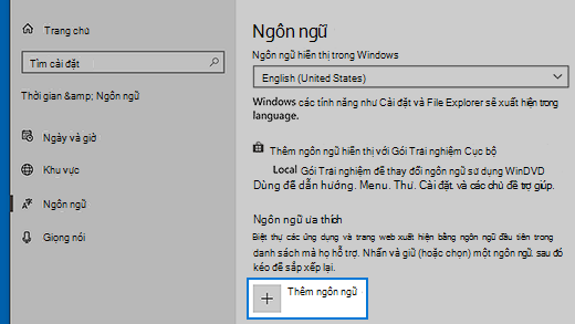 Cài đặt ngôn ngữ trong Windows 10