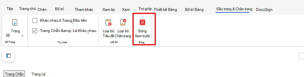 Đóng xem trước đầu trang và chân trang trên web.