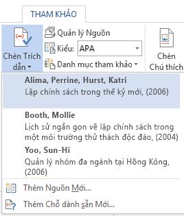 Danh sách thả xuống Chèn Trích dẫn