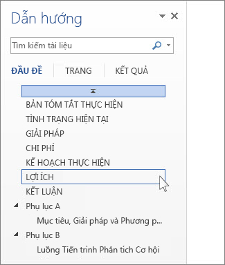 Duyệt theo đầu đề trong ngăn Dẫn hướng