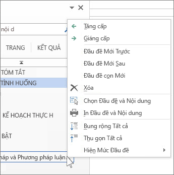 Bấm chuột phải vào tùy chọn menu để có đầu đề trong ngăn Dẫn hướng