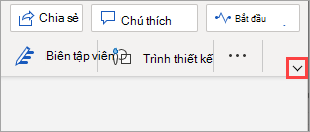 Vị trí mũi tên thả xuống trong Word Online.
