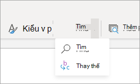 Menu thả xuống tìm trên dải băng đơn giản.
