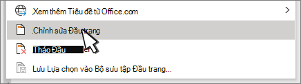 Chỉnh sửa đầu trang được chọn trên hộp thoại Đầu trang