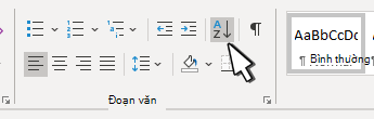 Đoạn văn trong Word với Sắp xếp được chỉ ra
