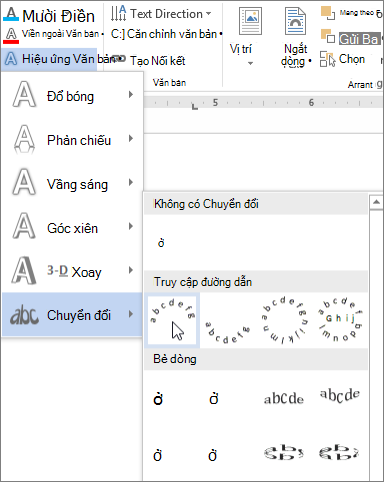 Chọn hiệu ứng văn bản biến đổi cong