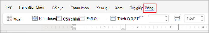 Tab bảng trong ribbon đơn giản hóa