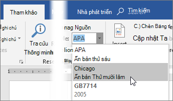 Trên tab Tham chiếu, chọn một kiểu trích dẫn từ danh sách Kiểu