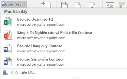 Bộ sưu tập Liên kết cho phép bạn chọn từ các tệp Office gần đây mà bạn đã làm việc để chèn liên kết vào tài liệu hiện tại.
