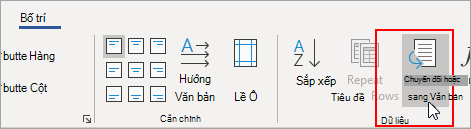 Tùy chọn Chuyển đổi thành Văn bản được tô sáng trên tab Bố trí.