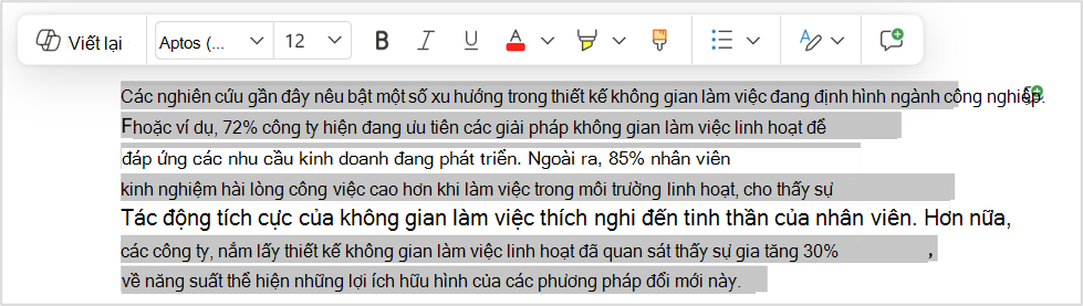 Tùy chọn Viết lại để thay đổi nhanh một đoạn văn cụ thể.