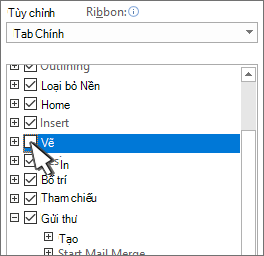 Hộp kiểm để ẩn hoặc hiển thị tab