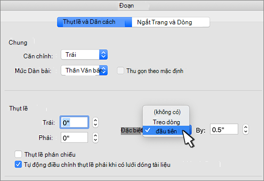 Chọn thụt đầu dòng Treo