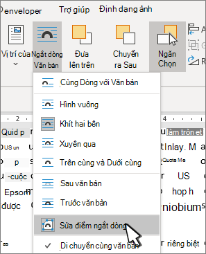 Mục menu Sửa Điểm Ngắt dòng