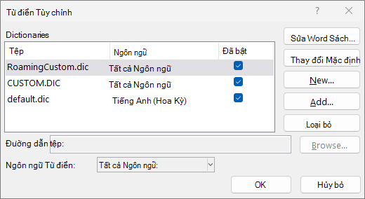 Hộp thoại từ điển tùy chỉnh