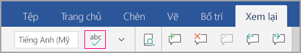 Biểu tượng kiểm tra chính tả trên tab Xem lại