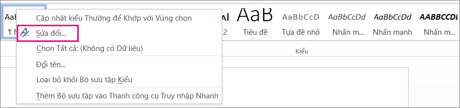 Sửa đổi Kiểu trong Word