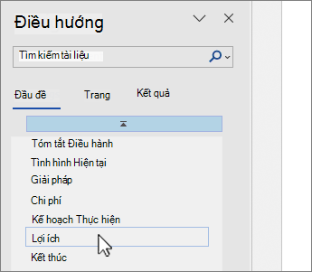 Word chọn trang trong ngăn Dẫn hướng
