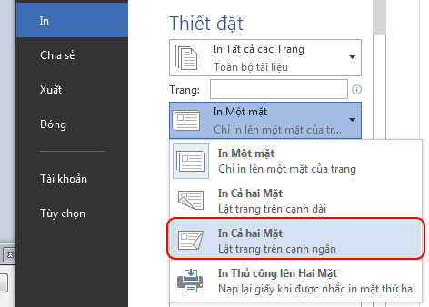 Bên dưới Thiết đặt, hãy thay đổi In Một mặt thành In Hai Mặt.