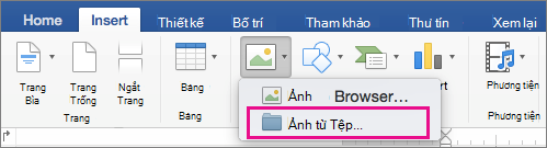 Trên tab Chèn, Ảnh từ Tệp được tô sáng.