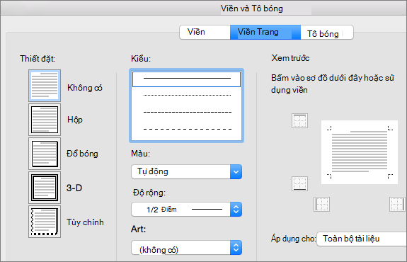 Chọn kiểu, màu và chiều rộng cho viền trang