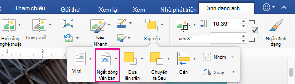 Bấm ngắt dòng Văn bản để chọn cách văn bản ngắt dòng quanh ảnh hoặc đối tượng vẽ.