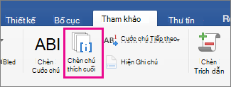 Trên tab Tham chiếu, nút Chú thích cuối được tô sáng