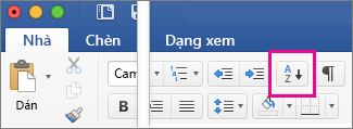 Trên tab Nhà, hãy bấm nút Sắp xếp