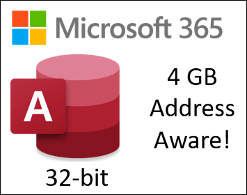 Microsoft 365 for Access 徽标旁边显示 4 GB 地址感知的文本