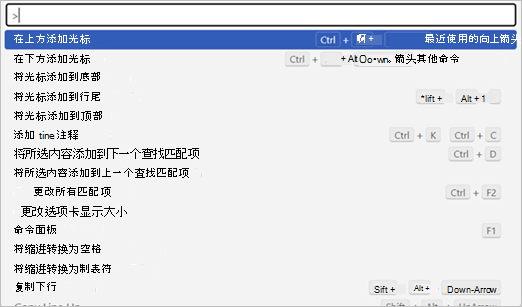 显示摩纳哥中可用的所有键盘快捷方式的屏幕截图